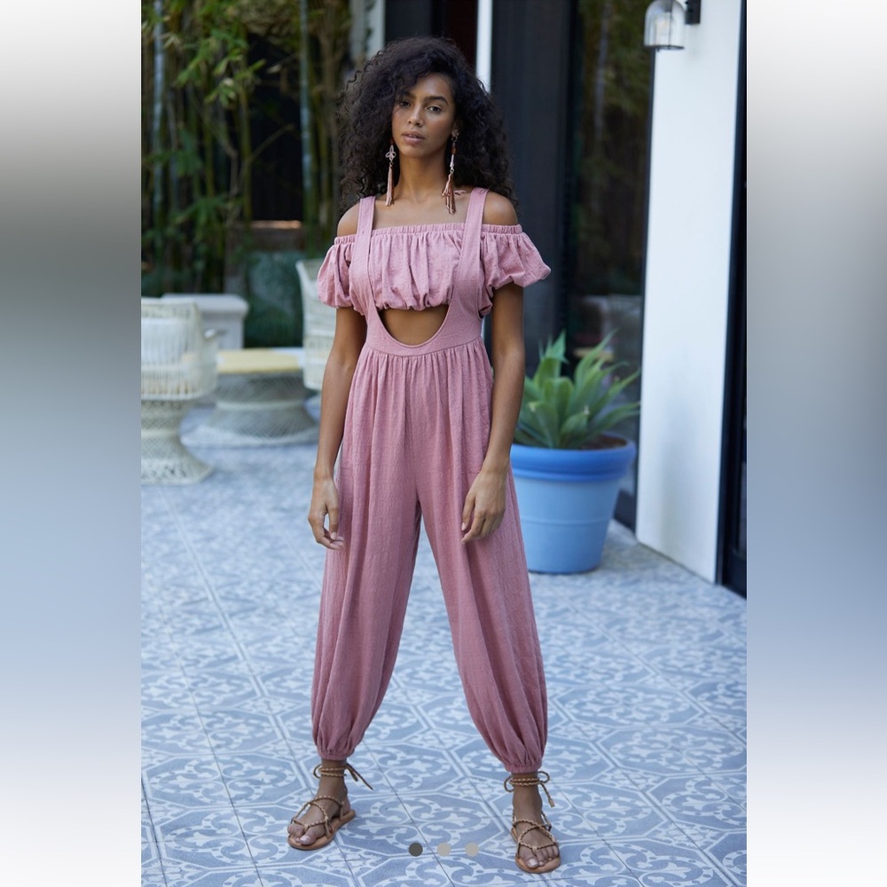 FREE PEOPLE RARE CHEERS SET JUMPSUIT | DESERT SAND | SMALL